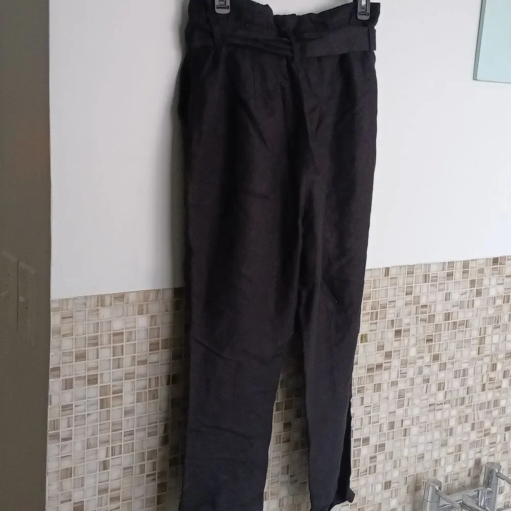 H&M Black Trousers with Belt Linen Blend